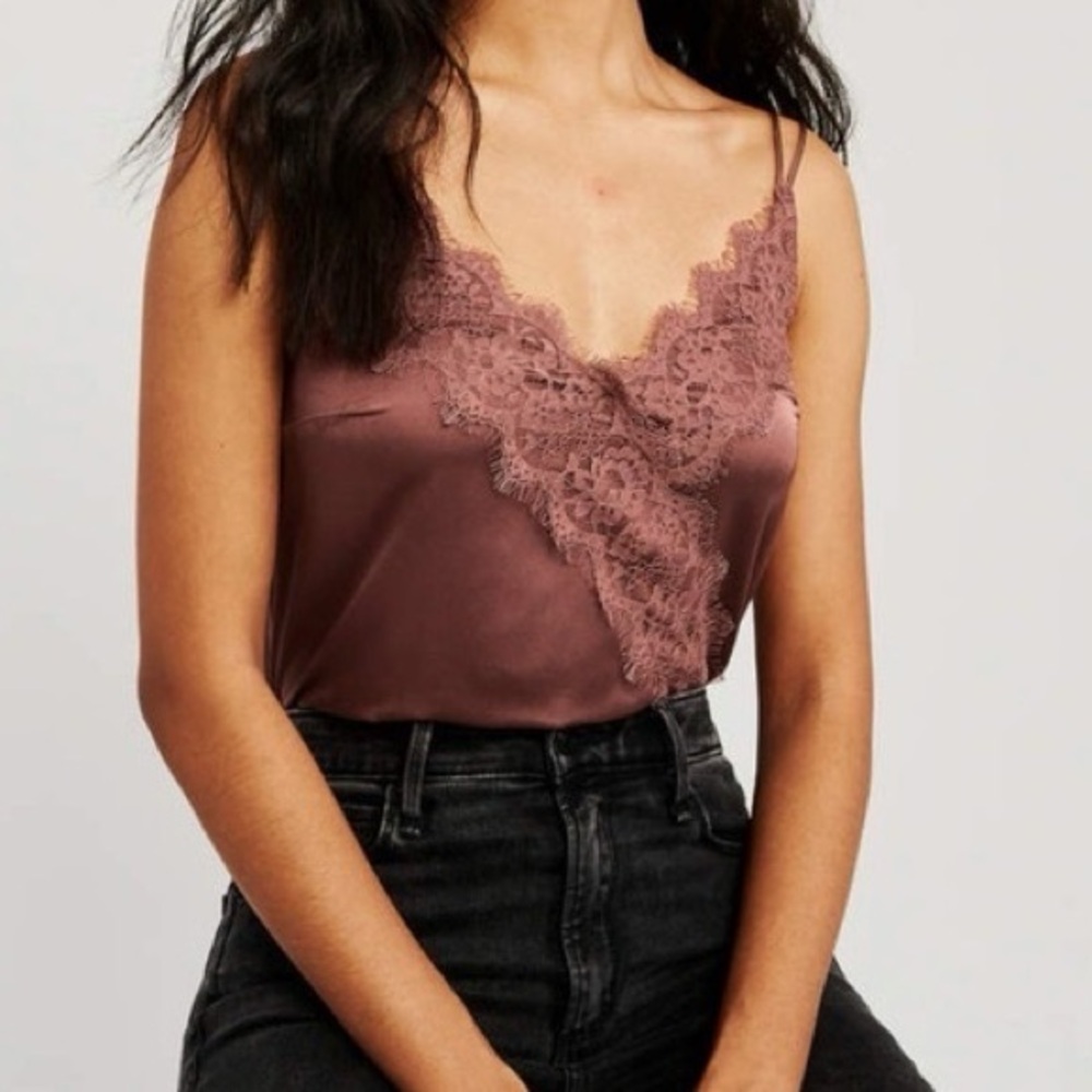 Abercrombie Wrap-Front Lace Cami Bodysuit Red